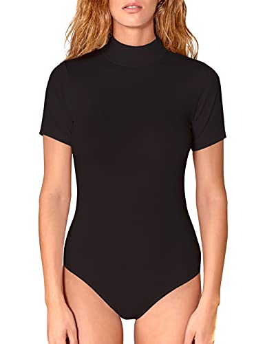 VEDATS Damen Body Kurzarm Halbkragen Turtleneck Bodysuit Top T-Shirt Unterhemd (L, Schwarz) von VEDATS