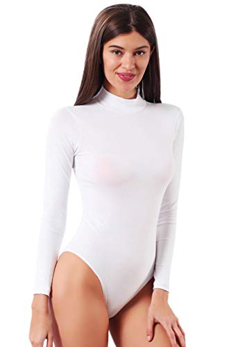 VEDATS Damen Body Langarm Halbkragen Turtleneck Bodysuit Top Unterhemd (M, Weiß) von VEDATS