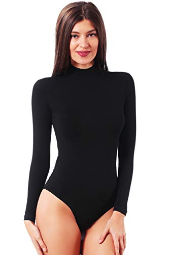 VEDATS Damen Body Langarm Halbkragen Turtleneck Bodysuit Top Unterhemd (S, Schwarz) von VEDATS