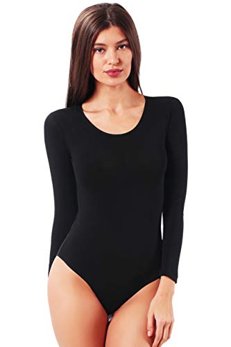 VEDATS Damen Body Langarm Rundhals Top Unterhemd Bodysuit (L, Schwarz) von VEDATS