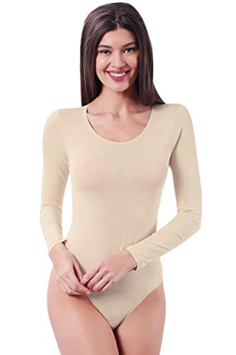 VEDATS Damen Body Langarm Rundhals Top Unterhemd Bodysuit (XL, Hautfarben) von VEDATS