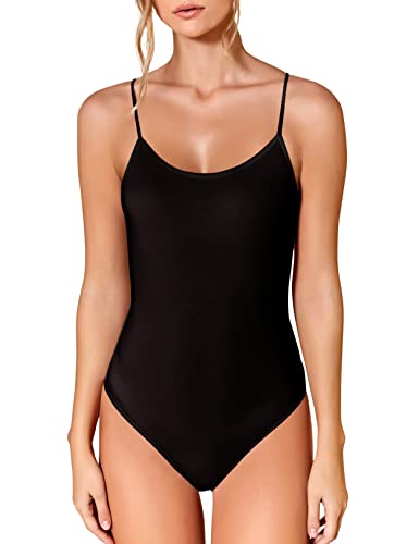 VEDATS Damen Body Spaghettiträger Racerback Bodysuit Top Unterhemd (L, Schwarz) von VEDATS