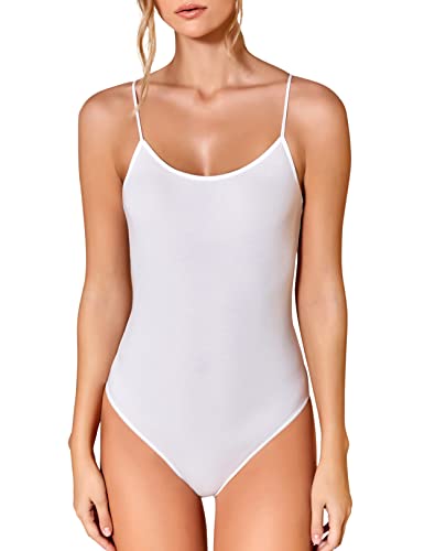 VEDATS Damen Body Spaghettiträger Racerback Bodysuit Top Unterhemd (M, Weiß) von VEDATS