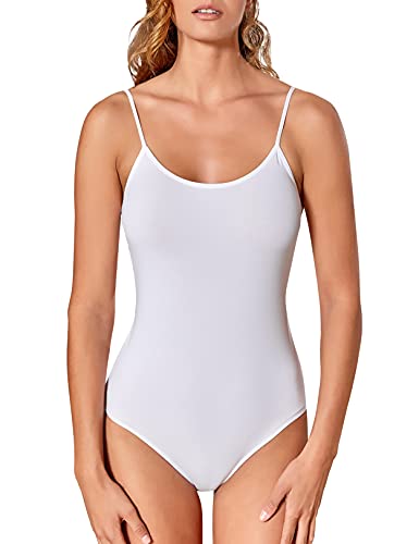 VEDATS Damen Body Spaghettiträger Top Unterhemd Bodysuit (XL, Weiß) von VEDATS