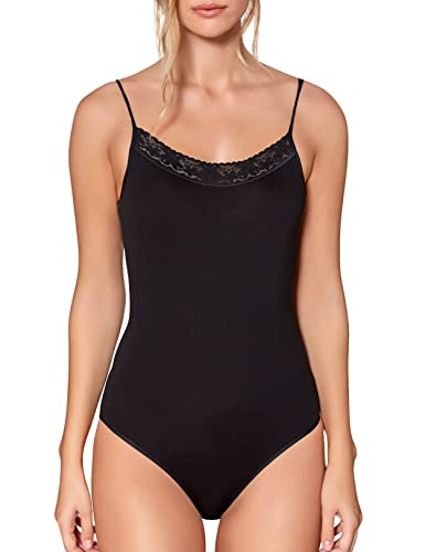 VEDATS Damen Body Spaghettiträger Unterhemd Bodysuit mit Spitze (L, Schwarz) von VEDATS