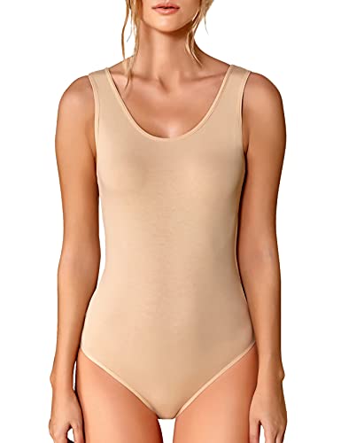 VEDATS Damen Body Träger Top Bodysuit Unterhemd Achselhemd (L, Hautfarben) von VEDATS