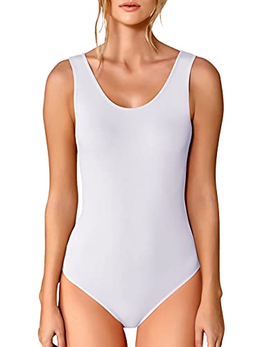 VEDATS Damen Body Träger Top Bodysuit Unterhemd Achselhemd (XL, Weiß) von VEDATS