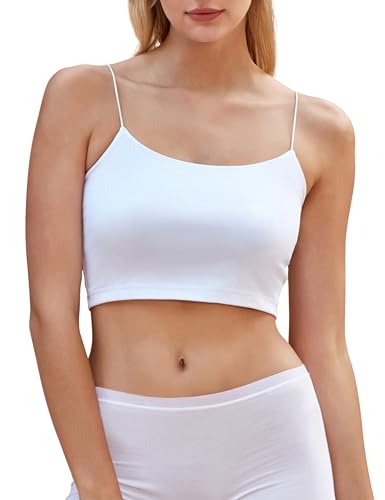 VEDATS Damen Crop Top Bustier Camisole Bralette Spaghettiträger (S/M, Weiß) von VEDATS