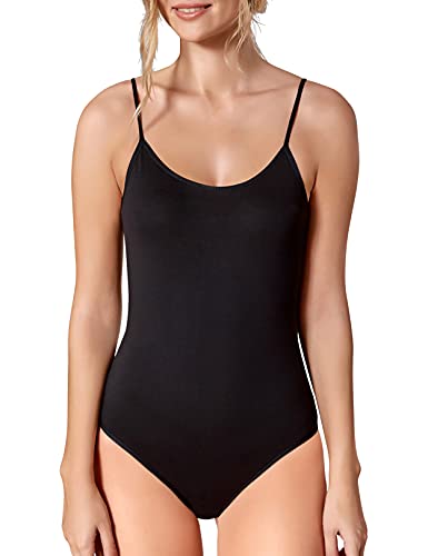 VEDATS Damen Modal Body Spaghettiträger Top Unterhemd Bodysuit (XL, Schwarz) von VEDATS