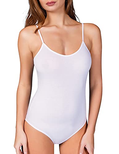 VEDATS Damen Modal Body Spaghettiträger Top Unterhemd Bodysuit (XL, Weiß) von VEDATS