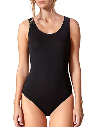 VEDATS Damen Modal Body Träger Top Unterhemd Achselhemd Bodysuit (M, Schwarz) von VEDATS