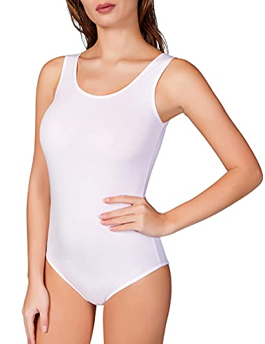 VEDATS Damen Modal Body Träger Top Unterhemd Achselhemd Bodysuit (M, Weiß) von VEDATS