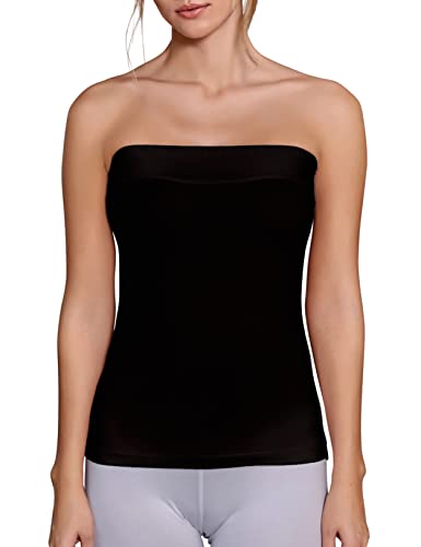 VEDATS Damen Modal Strapless Bandeau Tube Top Bustier Trägerlos Schulterfrei (S/M, Schwarz) von VEDATS