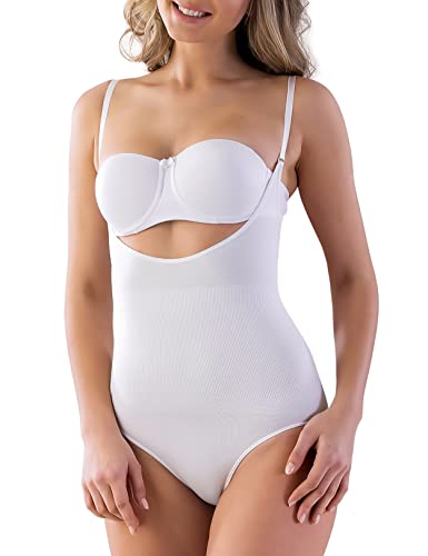 VEDATS Damen Shapewear Body Figurformend Miederbody Shaper Bauch-Weg Brustfrei (L, Weiß) von VEDATS