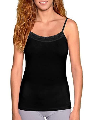VEDATS Damen Unterhemd Spaghettiträger Top Shirt mit Spitze (M, Schwarz) von VEDATS