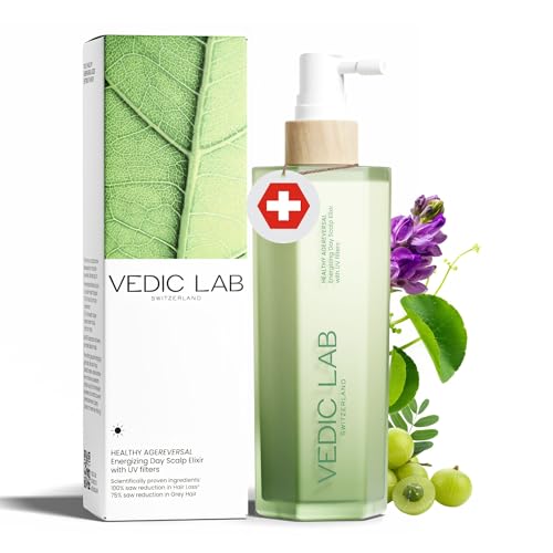 VEDIC LAB Energizing Tages-Kopfhaut Elixier +UVA, UVB-Filter| Anti-Haarausfall-Serum für Frauen| Haarwachstum & Kopfhautpflege mit Ayurvedischen Kräutern & Schweizer Biotech| 0% Minoxidil (100 ml) von VEDIC LAB