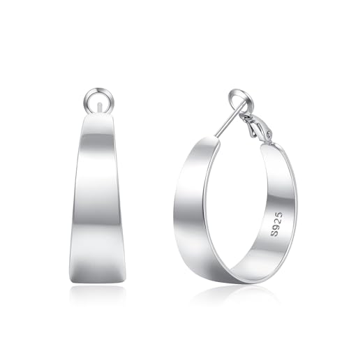 VEEDOFA 10mm Weite Silber Ohrringe für Frauen, Chunky 925 Sterling Silber Creolen Ohrringe, Große Große Leichte Hypoallergene Creolen, Schmuck Geschenke für Frauen Nicht anlaufend von VEEDOFA