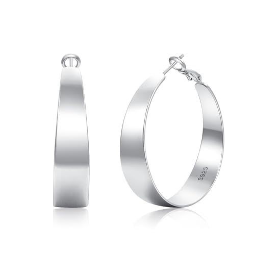 VEEDOFA 10mm Weite Silber Ohrringe für Frauen, Chunky 925 Sterling Silber Creolen Ohrringe, Große Große Leichte Hypoallergene Creolen, Schmuck Geschenke für Frauen Nicht anlaufend von VEEDOFA