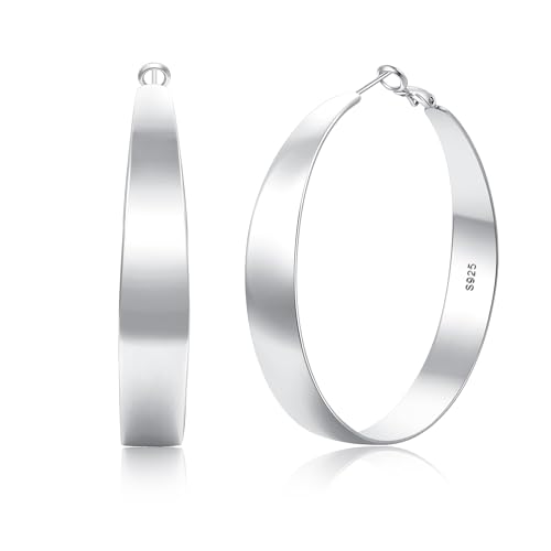 VEEDOFA 10mm Weite Silber Ohrringe für Frauen, Chunky 925 Sterling Silber Creolen Ohrringe, Große Große Leichte Hypoallergene Creolen, Schmuck Geschenke für Frauen Nicht anlaufend von VEEDOFA