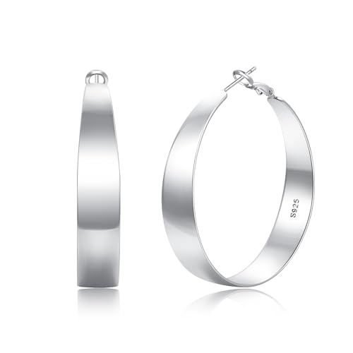 VEEDOFA 10mm Weite Silber Ohrringe für Frauen, Chunky 925 Sterling Silber Creolen Ohrringe, Große Große Leichte Hypoallergene Creolen, Schmuck Geschenke für Frauen Nicht anlaufend von VEEDOFA