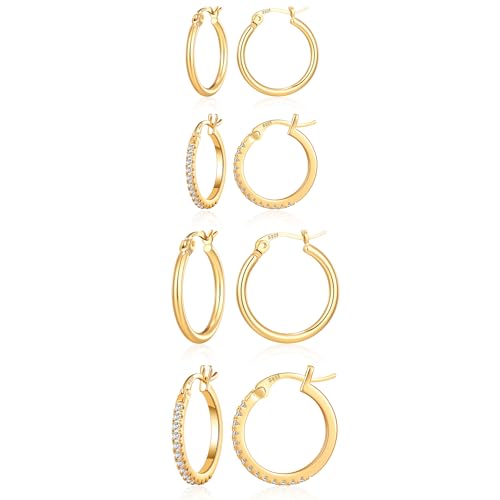 VEEDOFA Kleine Creolen für Frauen, Hypoallergen 14k Goldbeschichtete Creolen, Moderne Sterlingsilber-Posts Kleine Silberne Ohrringe von VEEDOFA