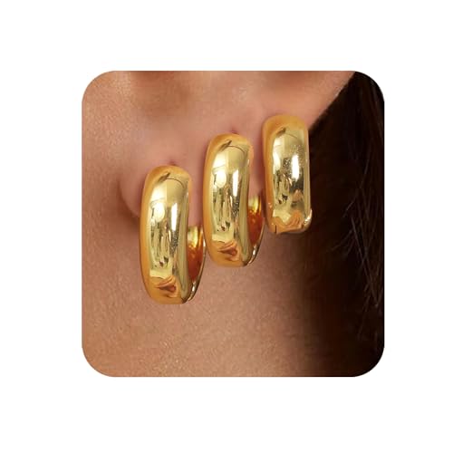 VEEDOFA Kleine Stapelbare Gold-Ohrringe für Damen - Dicke Goldene Ohrringe Nicht Anlaufend von VEEDOFA