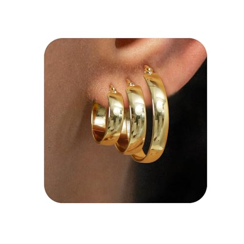 VEEDOFA Kleine Stapelbare Gold-Ohrringe für Damen - Dicke Goldene Ohrringe Nicht Anlaufend von VEEDOFA