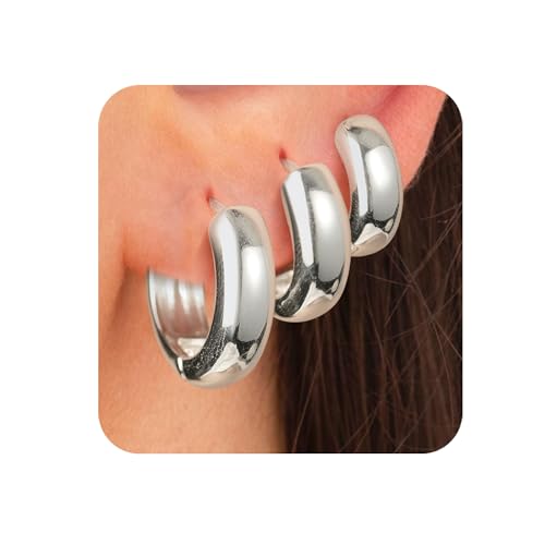 VEEDOFA Kleine stapelbare Silber-Ohrringe für Damen - Dicke silberne Ohrringe nicht anlaufend von VEEDOFA