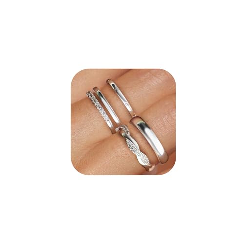 Stapelbarer Ring Set für Damen, 925 Sterlingsilber Daumenringe mit Zirkonia, Trendiges Statement Versprechen Eheringe Verlobungsring für Größe 6-9 von VEEDOFA