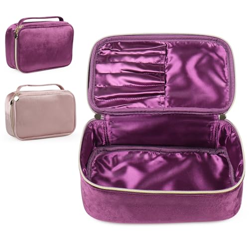 VEELAM Make-up-Tasche für Kosmetik-Organizer, große Kapazität, Reißverschluss, Make-up-Tasche mit Griff für Reisen, Violett von VEELAM