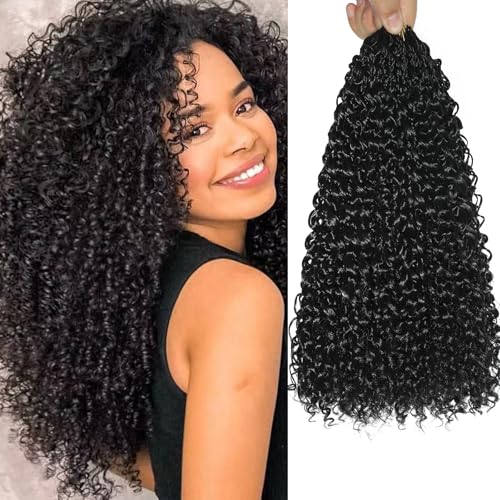 VEELTRAS 8 Packs Micro Kinky Curly Crochet Hair Pre Lopped Twist Curly Crochet Hair Synthetic Loose Wavy Hair Extensions for Women (1B, 16inch) von VEELTRAS
