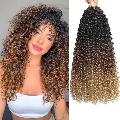 VEELTRAS 8 Packs Micro Kinky Curly Crochet Hair Pre Lopped Twist Curly Crochet Hair Synthetic Loose Wavy Hair Extensions for Women (T1B/30/27, 16inch) von VEELTRAS