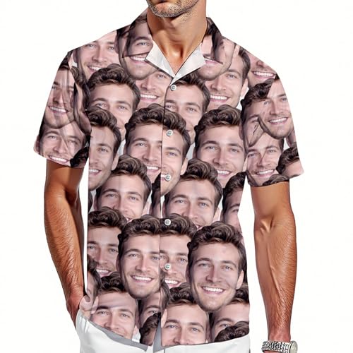 VEELU Personalisiert Hawaii Hemd Männer mit Gesicht und Name Funky Hawaiihemd Herren Kurzarm Vordertasche Urlaub Sommer Bedruckter Strand Beilaufig Hawaii Hemdt von VEELU
