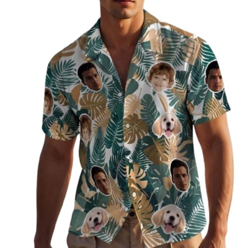 VEELU Personalisiert Hawaii Hemd Männer mit Gesicht und Name Funky Hawaiihemd Herren Kurzarm Vordertasche Urlaub Sommer Flamingos Blume Bedruckter Strand Beilaufig Hawaii Hemdt von VEELU