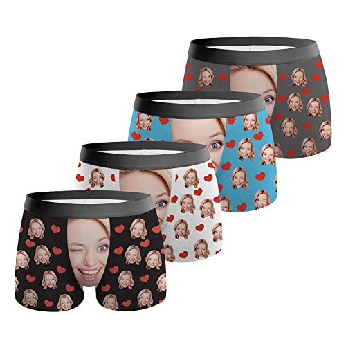 VEELU Personalisiert Unterhose Männer Boxershorts mit Gesicht Foto Bedrucken lustig Personalisierte Geschenke Herren Geschenk für Ehemann Weihnachten Valentinstag L von VEELU