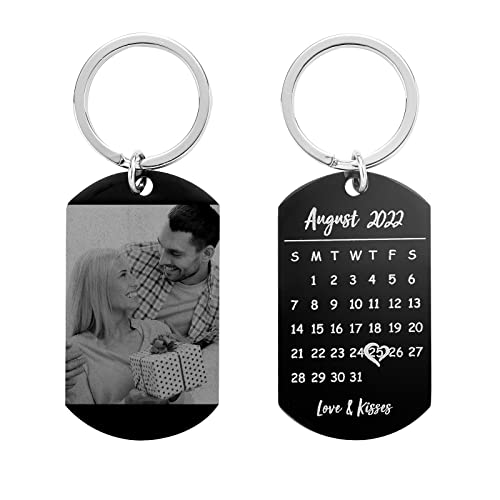 VEELU Schlüsselanhänger Personalisiert mit Text & Fotogravur Dog Tag Edelstahl Schlüsselanhänger Bild ID Tag Personalisierte Geschenke für Papa Partner Weihnachten von VEELU