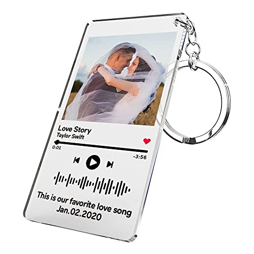 VEELU Spotify Schlüsselanhänger Personalisiert mit Foto Gravur Wunschtext Bild Song Cover Design Fotogeschenk für beste Freundin Besties oder Freund Partner von VEELU