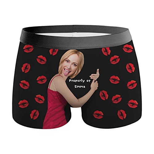 VEELU Unterhose Personalisiert Herren KISS Boxershorts mit Gesicht Foto Bedrucken lustig Personalisierte Geschenke Männer Geschenk für Ehemann Weihnachten Valentinstag M von VEELU