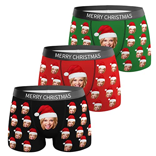 VEELU Unterhose Personalisiert Herren Weihnachtshut Boxershorts mit Gesicht Foto lustig Personalisierte Geschenke Männer Geschenk für Ehemann Weihnachten Valentinstag XXXL von VEELU