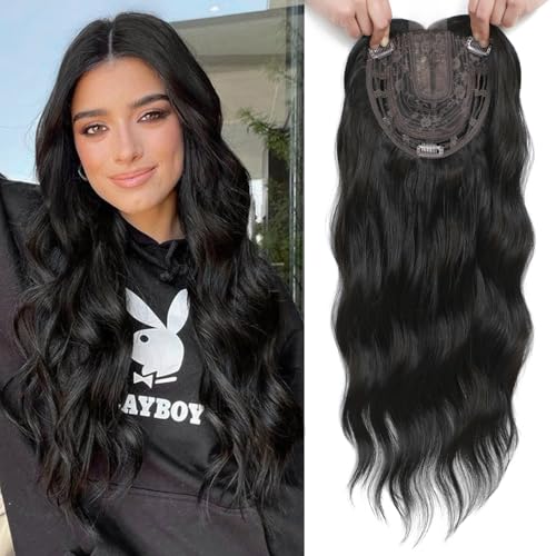 VEGALILY 50,8 cm Haar-Topper, 17,8 x 17,8 cm, Basisgröße, gewellter Haaraufsatz für Damen, natürliches Schwarz, für dünner werdendes Haar, handgefertigter natürlicher Haaransatz, Kunsthaarteile für von VEGALILY