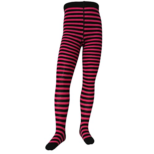 VEGATEKSA Baby and Children's Pattern Tights for Girls and Boys, mit Streifen, Made of Combed Cotton, Produced in EU, Adjustable Waist, Tunnel Rubber (110-116, Schwarz Dunkelrosa) von VEGATEKSA