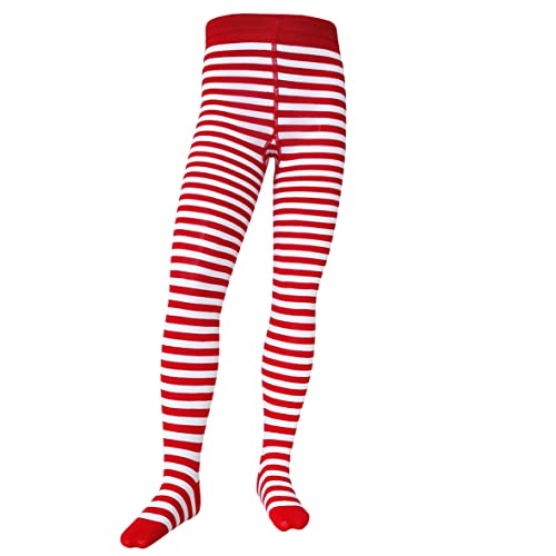 VEGATEKSA Baby and Children's Pattern Tights for Girls and Boys, mit Streifen, Made of Combed Cotton, Produced in EU, Adjustable Waist, Tunnel Rubber (122-128, Rot Weiß) von VEGATEKSA