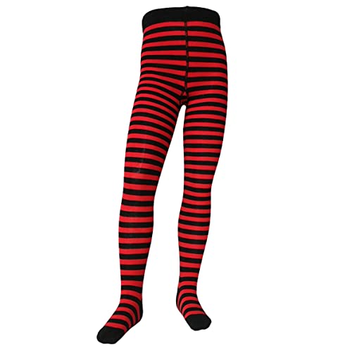 VEGATEKSA Baby and Children's Pattern Tights for Girls and Boys, mit Streifen, Made of Combed Cotton, Produced in EU, Adjustable Waist, Tunnel Rubber (122-128, Schwarz Rot) von VEGATEKSA