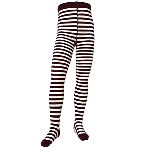 VEGATEKSA Baby and Children's Pattern Tights for Girls and Boys, mit Streifen, Made of Combed Cotton, Produced in EU, Adjustable Waist, Tunnel Rubber (134-140, Weiß Bordeaux) von VEGATEKSA