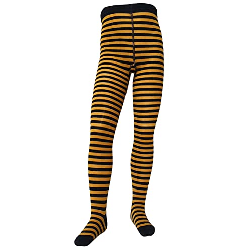 VEGATEKSA Baby and Children's Pattern Tights for Girls and Boys, mit Streifen, Made of Combed Cotton, Produced in EU, Adjustable Waist, Tunnel Rubber (146-152, Dunkelblau Senf) von VEGATEKSA