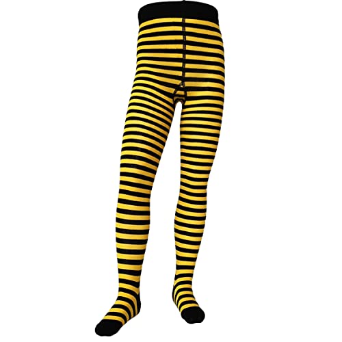 VEGATEKSA Baby and Children's Pattern Tights for Girls and Boys, mit Streifen, Made of Combed Cotton, Produced in EU, Adjustable Waist, Tunnel Rubber (146-152, Schwarz Gelb) von VEGATEKSA