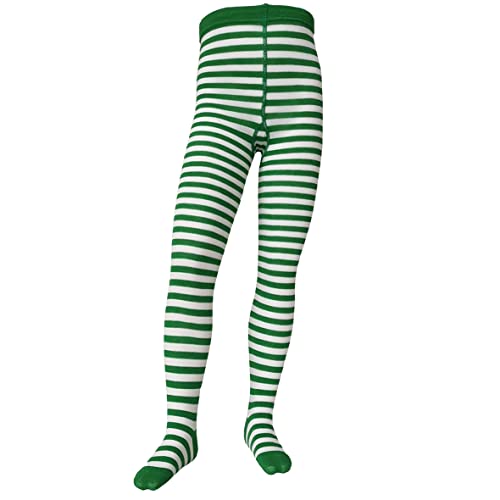 VEGATEKSA Baby and Children's Pattern Tights for Girls and Boys, mit Streifen, Made of Combed Cotton, Produced in EU, Adjustable Waist, Tunnel Rubber (158-164, Grün Weiß) von VEGATEKSA