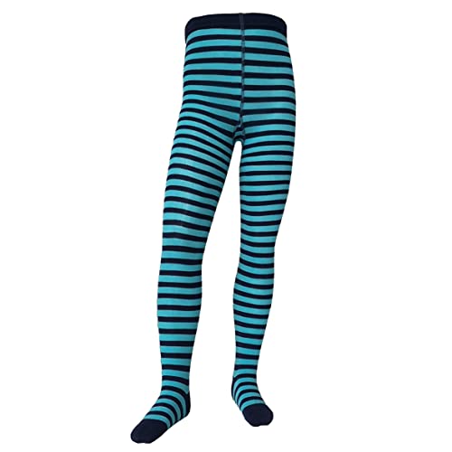 VEGATEKSA Baby and Children's Pattern Tights for Girls and Boys, mit Streifen, Made of Combed Cotton, Produced in EU, Adjustable Waist, Tunnel Rubber (86-92, Dunkelblau Türkis) von VEGATEKSA