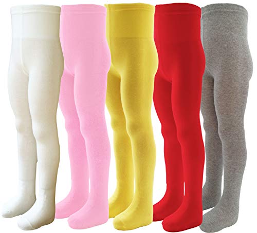 VEGATEKSA Baby und Kinder Strumpfhose für Mädchen 5er Set, aus Gekämmter Baumwolle, Made in EU, Verstellbare Taille, UNI Glatt, Mehrfarbig UNI Glatt No.4 (122-128cm) von VEGATEKSA