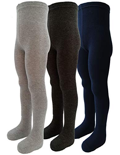 VEGATEKSA Baby und Kinder Strumpfhose für Mädchen und Jungen 3er Set, aus Gekämmter Baumwolle, Made in EU, Verstellbare Taille, UNI Glatt, Mehrfarbig UNI Glatt No.7 (98-104cm) von VEGATEKSA